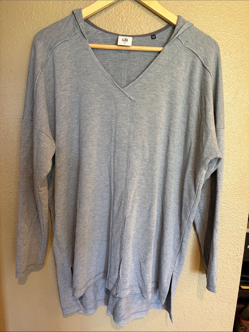 CAbi Heathered Light Blue V-Neck Hoodie Sweater